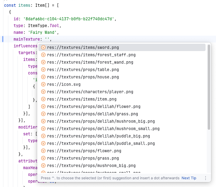Specific resource completion